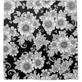 Chic Monochrome Floral Luxury Pattern (2) シャワーカーテン (正面)