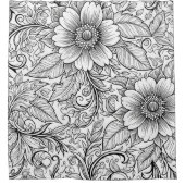 Chic Monochrome Floral Luxury Pattern (3) シャワーカーテン (正面)