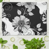 Chic Monochrome Floral Luxury Pattern (4) キッチンタオル (折り畳み)
