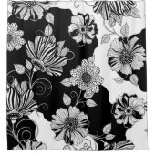 Chic Monochrome Floral Luxury Pattern (4) シャワーカーテン (正面)