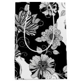 Chic Monochrome Floral Luxury Pattern (4) ミディアムペーパーバッグ (正面)