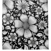 Chic Monochrome Floral Luxury Pattern (6) シャワーカーテン (正面)