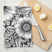 Chic Monochrome Floral Luxury Pattern (7) キッチンタオル (四つ折り)