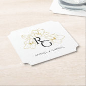 Chic Monogram Faux Gold Floral Wedding  ペーパーコースター (アングル)