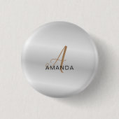 Chic monogram professional plain add your name 缶バッジ (正面)