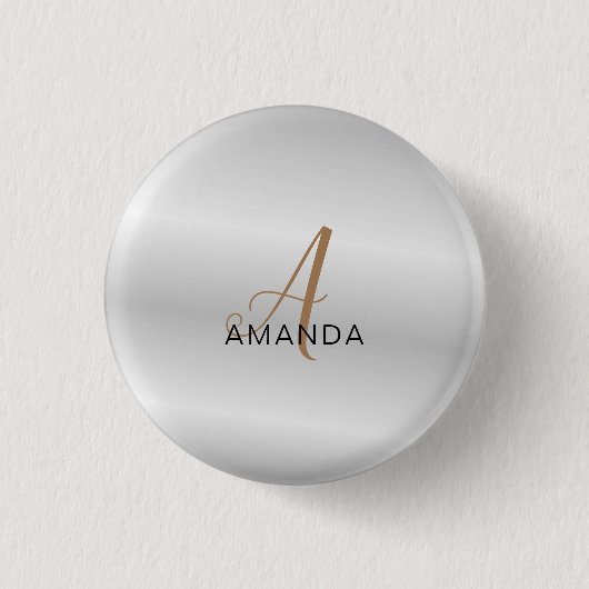 Chic monogram professional plain add your name 缶バッジ (正面)