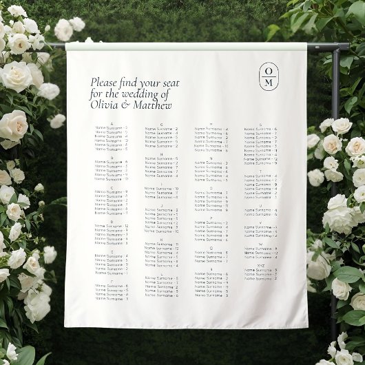 Chic Monogram Wedding Alphabet Seating Wedding タペストリー