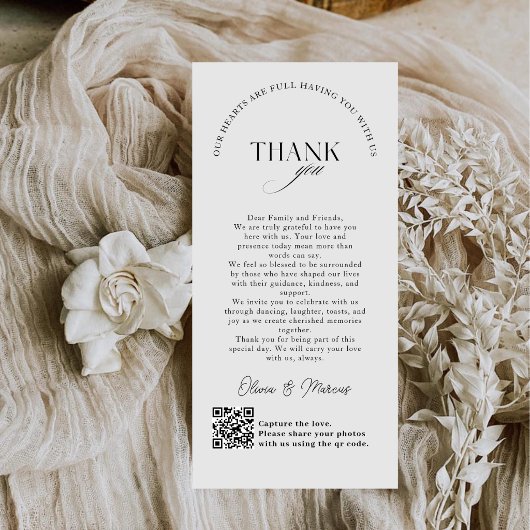 Chic Monogram Wedding Thank You Card QR Code サンキューカード