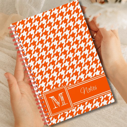 Chic Monogrammed Orange Houndstooth Bullet ノートブック