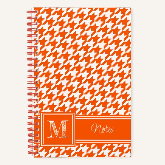 Chic Monogrammed Orange Houndstooth Bullet ノートブック (正面)