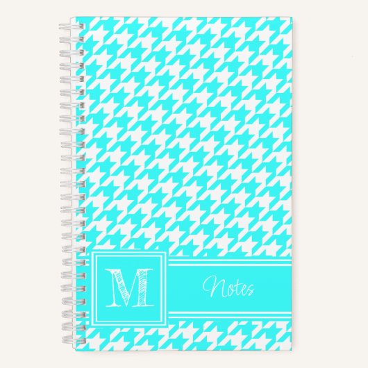 Chic Monogrammed Turquoise Houndstooth Bullet ノートブック (正面)