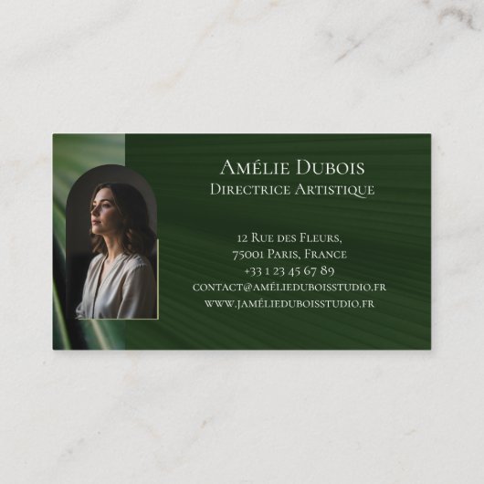 Chic Moody Elegant Palm Leaf Luxury Feminine Photo 名刺 (裏面)