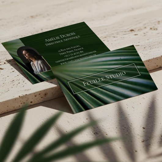Chic Moody Elegant Palm Leaf Luxury Feminine Photo 名刺
