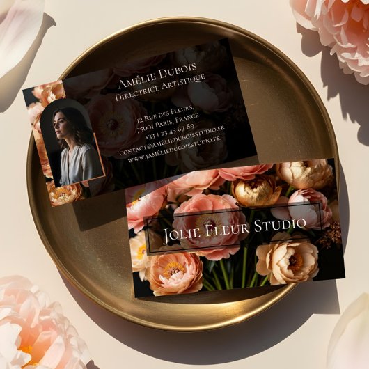 Chic Moody Elegant Peony Luxury Feminine Photo 名刺