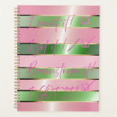 Chic Motivational Striped Pink and Green Quote  プランナー手帳 (正面)