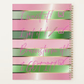 Chic Motivational Striped Pink and Green Quote  プランナー手帳 (裏面)