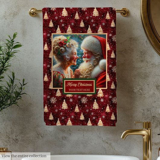 Chic Mr. and Mrs. Claus Red Gold Bath Towel バスタオルセット