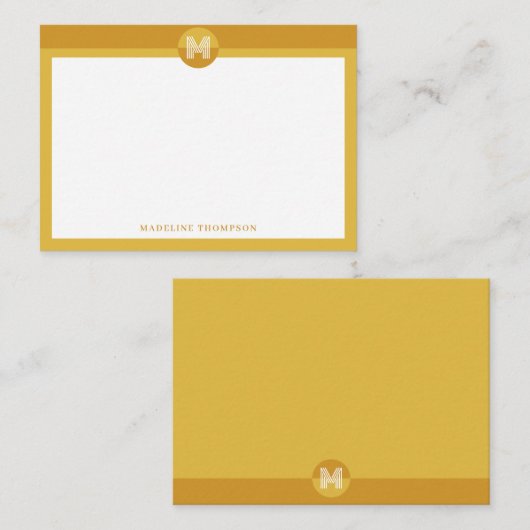 Chic Mustard Yellow Geometric Modern Monogram ノートカード (正面/裏面)