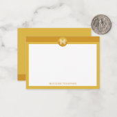 Chic Mustard Yellow Geometric Modern Monogram ノートカード (正面/裏面インサイチュ)