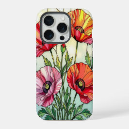 Chic nature lovers cute poppies stained Glass iPhone 15 Proケース