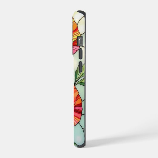 Chic nature lovers cute poppies stained Glass iPhoneケース (左側面)