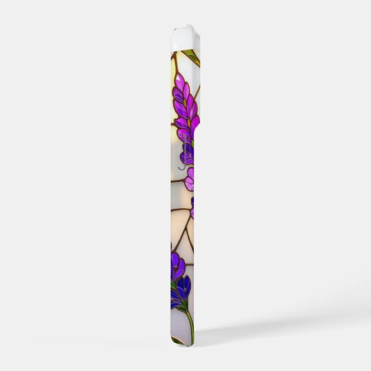 Chic nature lovers lavender sprigs stained Glass iPhoneケース (右側面)