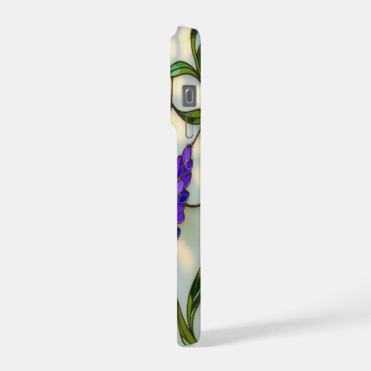 Chic nature lovers lavender sprigs stained Glass iPhoneケース (左側面)