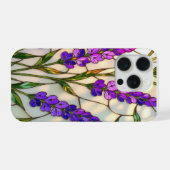 Chic nature lovers lavender sprigs stained Glass iPhoneケース (裏面横)