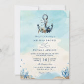 Chic Nautical Anchor Beach Modern QR Code Wedding  招待状 (正面)