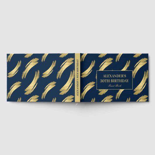 Chic Navy and Gold Foil Birthday ゲストブック (全面)