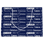 Chic Navy Blue Customized Birthday ラージペーパーバッグ (正面)