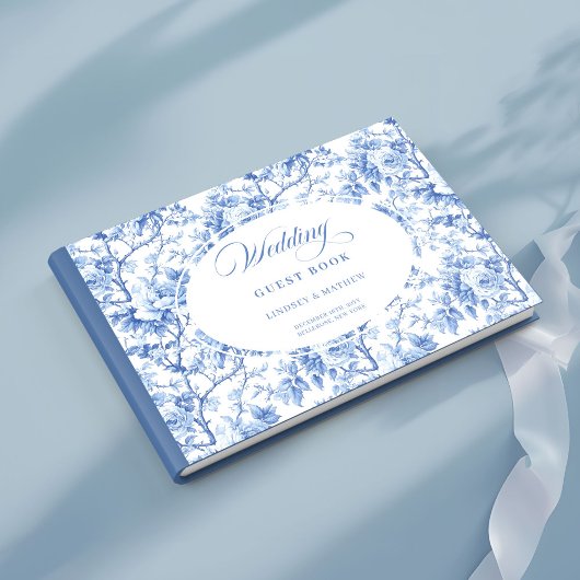 Chic Navy Blue Floral Toile Roses Guest Book ゲストブック