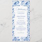 Chic Navy Blue Floral Toile Wedding Program プログラム (正面)