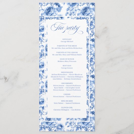 Chic Navy Blue Floral Toile Wedding Program プログラム (裏面)