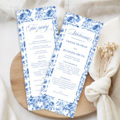 Chic Navy Blue Floral Toile Wedding Program プログラム