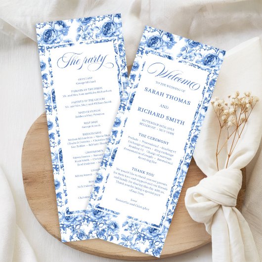 Chic Navy Blue Floral Toile Wedding Program プログラム