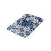 Chic Navy Blue Flowers Custom Name Bath Mat バスマット (アングル)