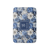 Chic Navy Blue Flowers Custom Name Bath Mat バスマット (正面縦)