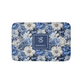 Chic Navy Blue Flowers Custom Name Bath Mat バスマット (正面)