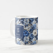 Chic Navy Blue Flowers Custom Name Coffee Mug コーヒーマグカップ (正面左)