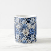 Chic Navy Blue Flowers Custom Name Coffee Mug コーヒーマグカップ (中央)