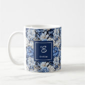 Chic Navy Blue Flowers Custom Name Coffee Mug コーヒーマグカップ (左)