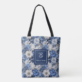 Chic Navy Blue Flowers Custom Name Tote Bag トートバッグ (裏面)
