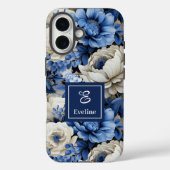 Chic Navy Blue Flowers Stylish iPhone Case Cover Case-Mate iPhoneケース (裏面)