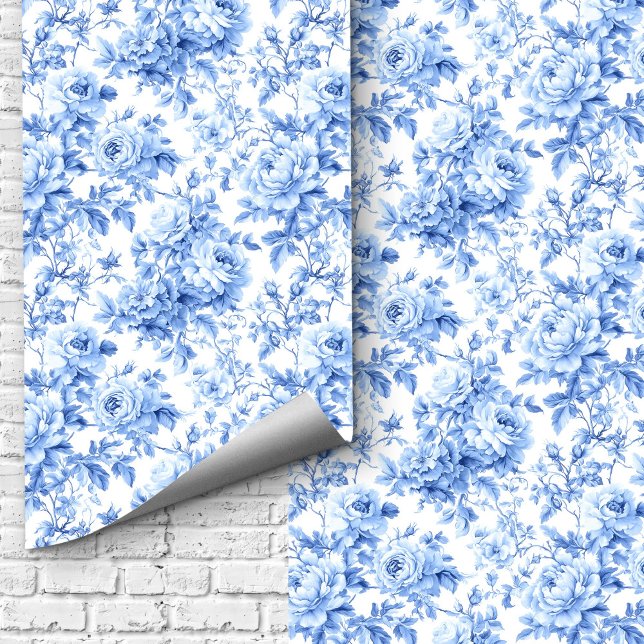 Chic Navy Blue French Toile Roses Floral Wallpaper 壁紙 (Navy Blue French Toile Roses Floral Wallpaper Design)