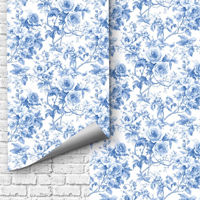 Chic Navy Blue French Toile Roses Floral Wallpaper 壁紙 (Chic Blue French Toile Roses Floral Wallpaper Design)