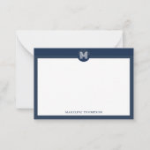 Chic Navy Blue Geometric Modern Monogram ノートカード (正面)