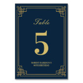 Chic Navy Blue Gold Art Deco 80th Birthday テーブルナンバー (正面)