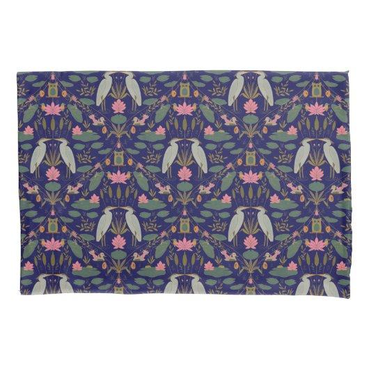 Chic navy blue Heron Pond Heritage Revival 枕カバー (正面)