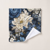 Chic Navy Blue Ivory Gold Flowers Bath Towel バスタオルセット (ウォッシュタオル)